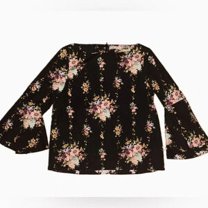 ALICE + OLIVIA BLACK PINK FLORAL BELL SLEEVE BLOUSE TOP SIZE SMALL